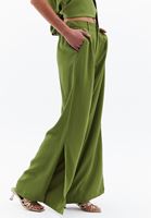 Bayan Yeşil Ultra Yüksek Bel Wide-Leg Pantolon