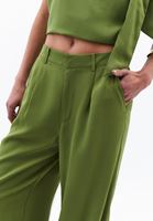 Bayan Yeşil Ultra Yüksek Bel Wide-Leg Pantolon