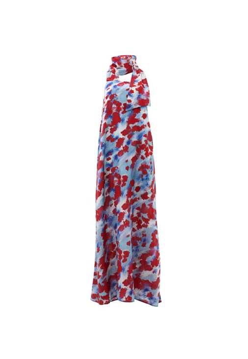 Yaka Detaylı Uzun Elbise ve Terlik Kombini