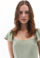 Bayan Yeşil Yırtmaçlı Midi Elbise