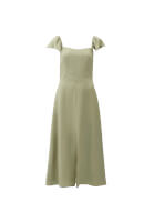 Bayan Yeşil Yırtmaçlı Midi Elbise