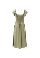 Bayan Yeşil Yırtmaçlı Midi Elbise