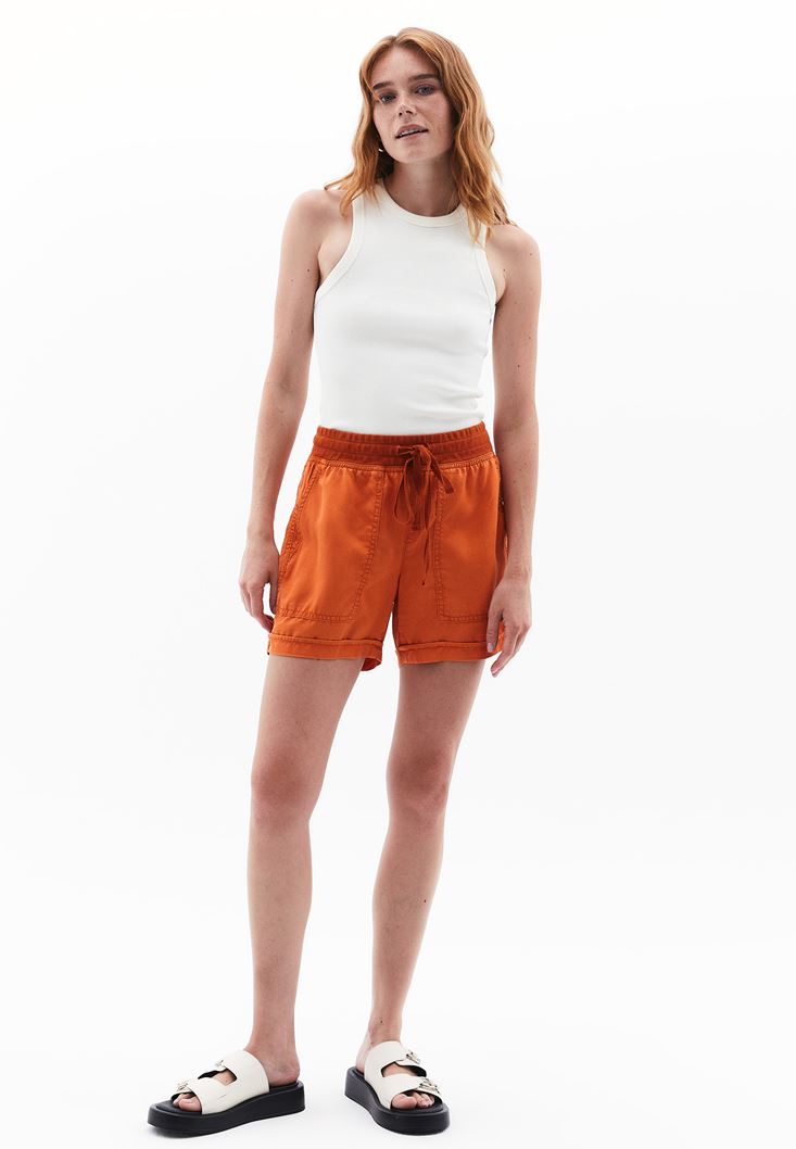 Women Orange Mid Rise Mini Shorts