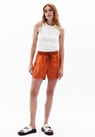 Women Orange Mid Rise Mini Shorts