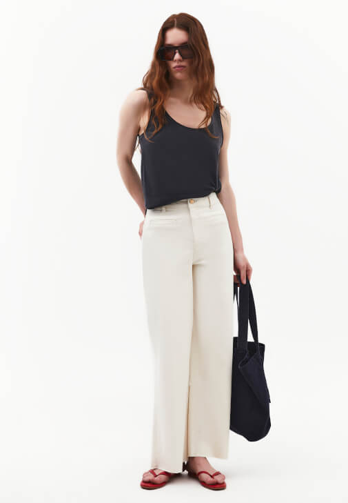 Bej Wide-Leg Denim Pantolon