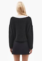 Bayan Siyah Bot Yaka Triko Kazak