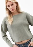 Bayan Yeşil Bot Yaka Triko Kazak