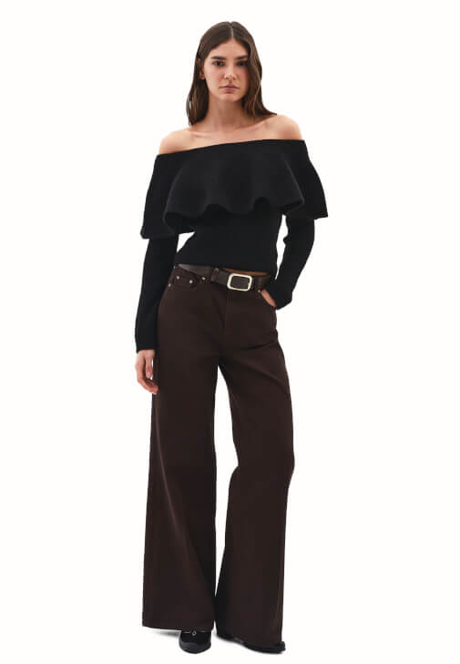 Straplez Kazak ve Bootcut Pantolon Kombini