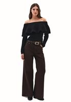 Bayan Siyah Yün Karışımlı Düşük Omuz Kazak