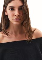 Bayan Siyah Yün Karışımlı Düşük Omuz Kazak