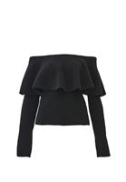 Bayan Siyah Yün Karışımlı Düşük Omuz Kazak