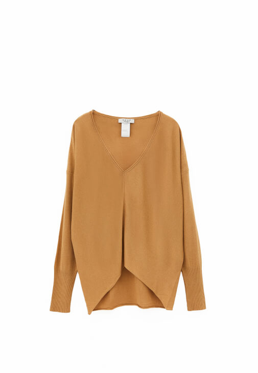 V Yaka Triko Kazak ve Bol Paça Pantolon Kombini