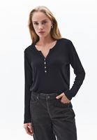 Bayan Siyah Loose-Fit Uzun Kollu Tişört