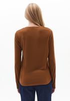 Bayan Kahverengi Loose-Fit Uzun Kollu Tişört