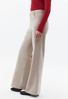 Bayan Bej Wide-Leg Kadife Pantolon