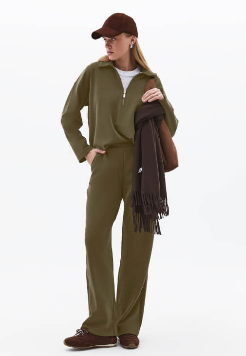 Yeşil Modal Straight-Fit Pantolon