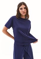 Bayan Lacivert Modal Sıfır Yaka Tişört