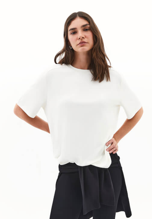 Krem Modal Oversize Tişört