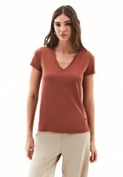 Bayan Kiremit Modal V Yaka Tişört