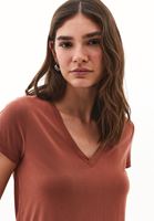 Bayan Kiremit Modal V Yaka Tişört