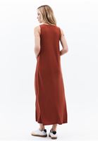 Bayan Kiremit Modal U Yaka Uzun Elbise