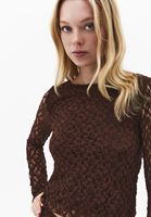 Bayan Kahverengi Dantelli Bot Yaka Bluz