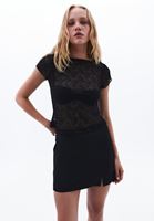 Bayan Siyah Bot Yaka Dantel Tişört