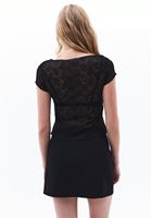 Bayan Siyah Bot Yaka Dantel Tişört