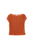 Bayan Turuncu Bot Yaka Dantel Tişört