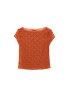 Bayan Turuncu Bot Yaka Dantel Tişört
