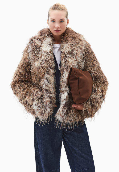 Çok Renkli Oversize Vegan Kürk Kaban