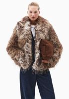 Bayan Çok Renkli Oversize Vegan Kürk Kaban