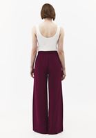 Bayan Mor Keten Karışımlı Wide-Leg Pantolon