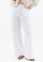 Bayan Beyaz Keten Karışımlı Wide-Leg Pantolon