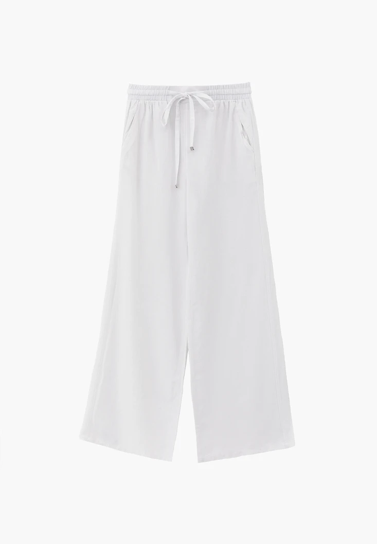 Keten Karışımlı Wide-Leg Pantolon - Görsel 5