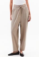 Bayan Bej Keten Karışımlı Baggy-Fit Pantolon
