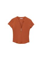 Bayan Turuncu Modal Düğme Detaylı Tişört