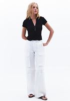 Bayan Siyah Modal Düğme Detaylı Tişört