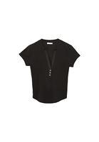 Bayan Siyah Modal Düğme Detaylı Tişört