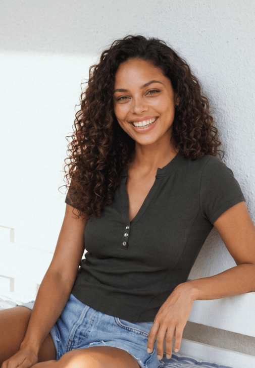 Haki Modal Düğme Detaylı Tişört