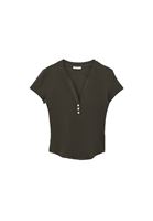 Bayan Haki Modal Düğme Detaylı Tişört