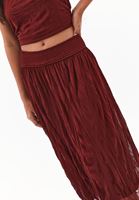 Bayan Bordo Yüksek Bel Midi Etek