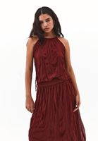 Bayan Bordo Bağlama Detaylı Bluz