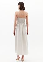 Bayan Krem Halter Yaka Yırtmaçlı Elbise