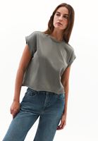 Bayan Yeşil Pamuklu Sıfır Yaka Tişört