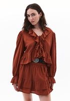 Bayan Kiremit Fırfır Detaylı Bluz