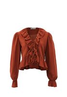 Bayan Kiremit Fırfır Detaylı Bluz