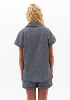 Bayan Çok Renkli Düğmeli Kısa Kollu Gömlek