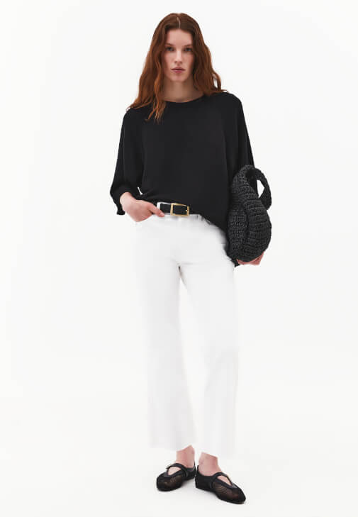Beyaz Kick Flare Denim Pantolon