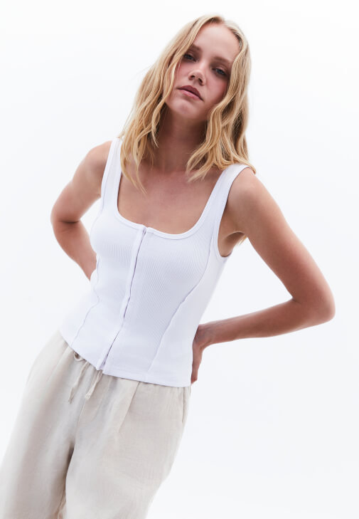 Beyaz Pamuklu U Yaka Atlet